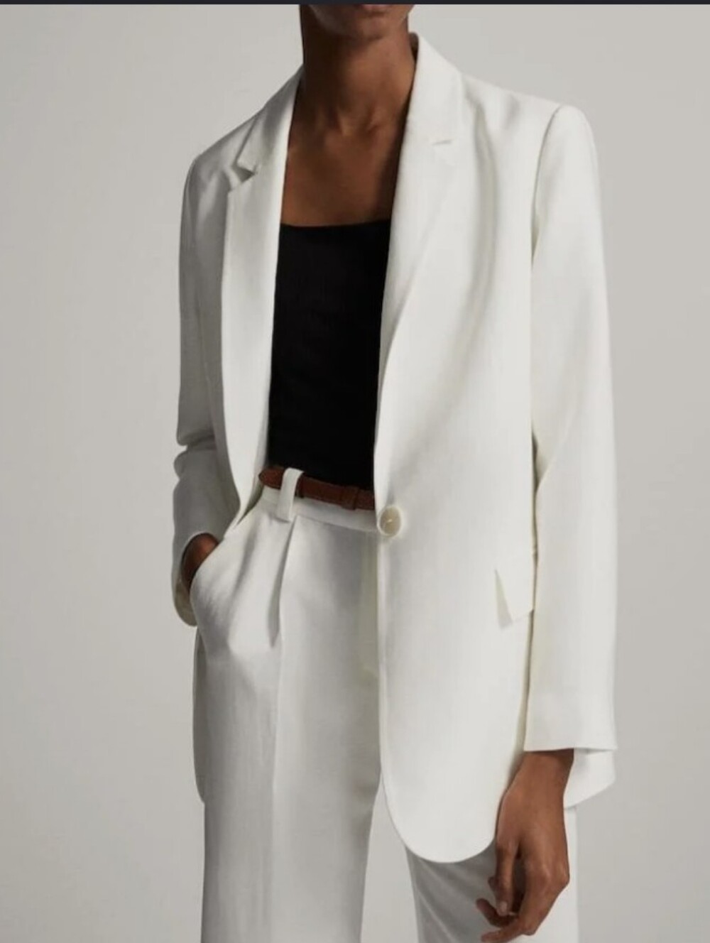 Massimo Dutti White Cream Single-Button Tailored Blazer